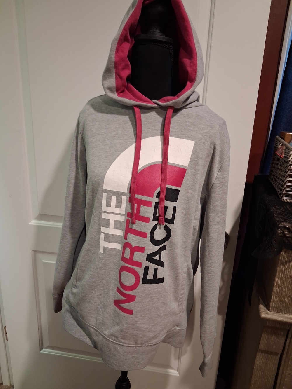 The North Face Gray Hoodie with Pink Accents